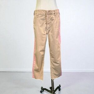 MOTHER Denim ‘Shaker Prep Fray’ Cropped Chino Pants in “Caramel” w/ Pink Stripe